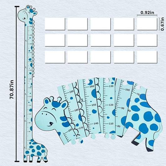 Wooden Growth Chart for Kids,Giraffe Height Chart for Boy Girls,Measuring Board for Kids Height,for Child's Room,Nursery Decor Decoration Wall Art (Blue Giraffe)