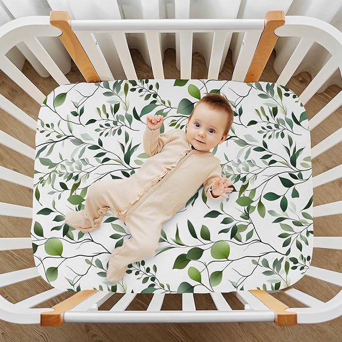 Baby Crib Sheets Fitted Crib Sheet Standard Crib and Toddler Mattress for Boys Girls 39 * 27in Pink Starfish Shell Pattern (Eucalyptus Leave Branch Pattern, Small)