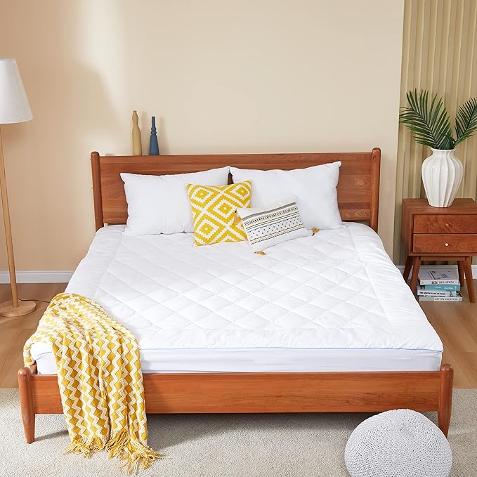 King Mattress Pad Cotton Mattress Pad Cover Quilted Mattress Cover 18-22" Deep Pocket Mattress Protector King Size Thin Down Alternative Filling Noiseless & Breathable