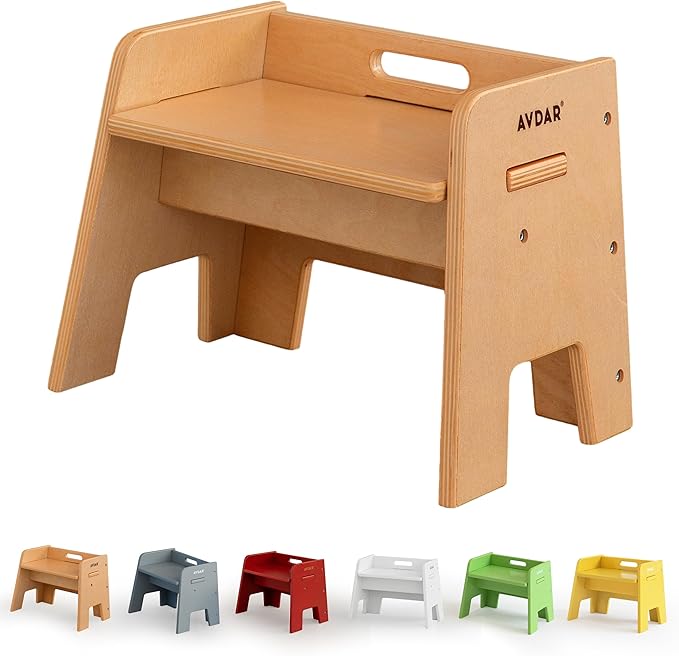 AVDAR Wooden Step Stool for Kids, 14” One Step Stool for Toddlers, Heavy Duty Non-tip Non-Slip for Bedroom/Kitchen