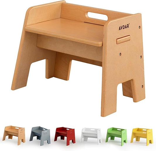 AVDAR Wooden Step Stool for Kids, 14” One Step Stool for Toddlers, Heavy Duty Non-tip Non-Slip for Bedroom/Kitchen