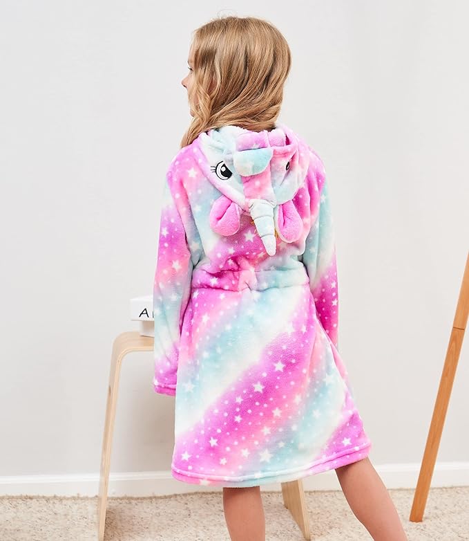Soft Unicorn Hooded Robe with Matching Slippers Headband and Blindfold for Girls