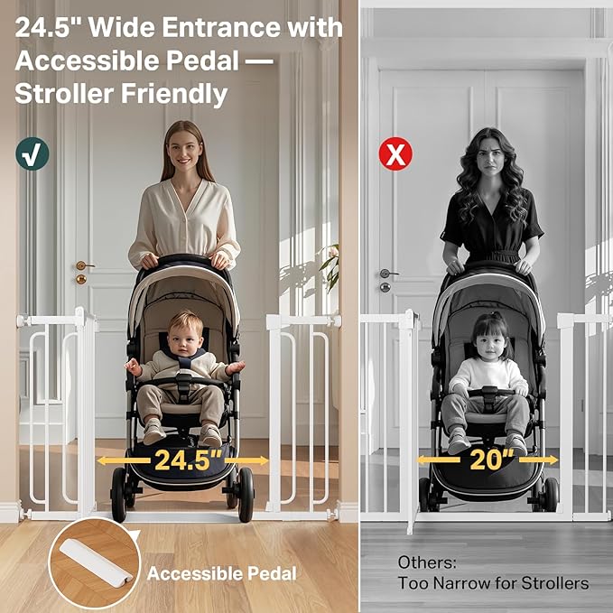 Cumbor 36.6-64" Extra Wide Baby Gate for Stairs, Dog Gates for Doorways, Auto-Close Pet Gate Indoor, Pressure Mounted Walk Through Safety Child Gate for Kids Toddler, Tall Pet Puppy Fence Gate, White