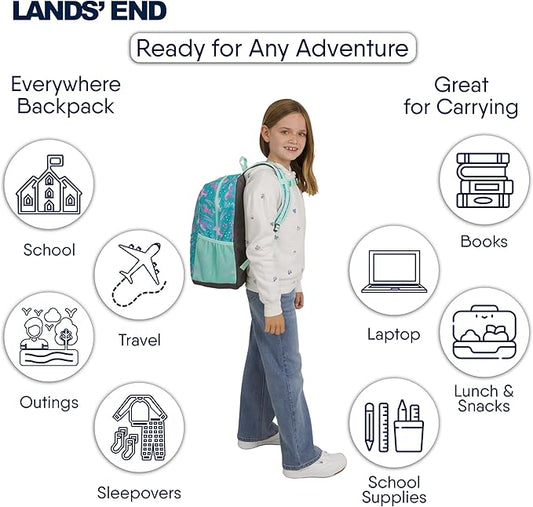 Lands' End Unisex Kids Medium ClassMate Lightweight Durable Elementary School Backpack, Ceramic Blue