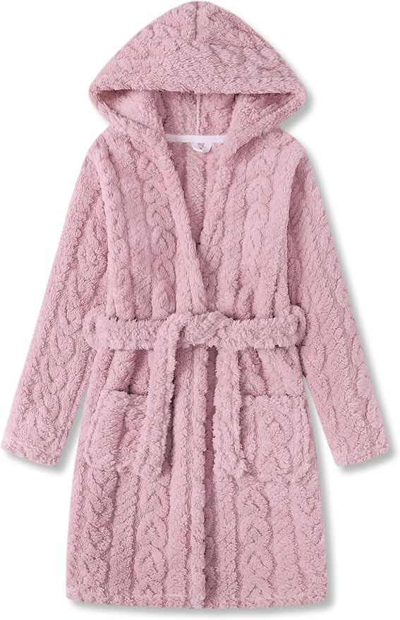 Topgal Leopard Cat Robe for Girls Fleece Toddler Kids Teen Hooded Bathrobe Size 4T-18