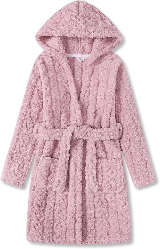 Topgal Leopard Cat Robe for Girls Fleece Toddler Kids Teen Hooded Bathrobe Size 4T-18