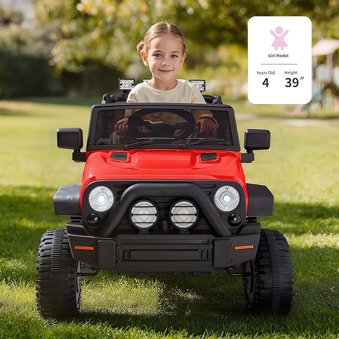 Kids Ride on Car Toy, 12V Electric Car for Kids with Remote Control, LED Light - Red