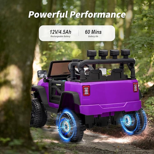 Kids Ride on Car Toy, 12V Electric Car for Kids with Remote Control, LED Light - Purple