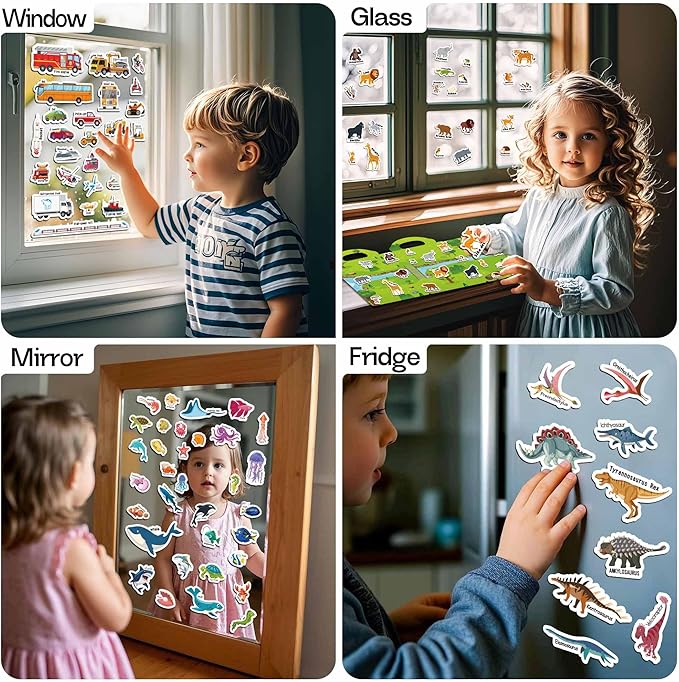 iGetooy 4 Sets Sticker Books for Toddlers 3+ Years, Jelly Reusable Sticker Book for Kids, Toddler Airplane Travel Essentials Toys for Kids
