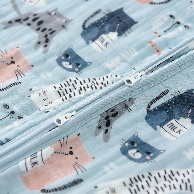 Baby Sleep Sack 2-4 T Baby Wearable Blanket 100% Organic Cotton 0.5 TOG Toddler Sleep Sacks 2- Way Zipper Soft 4 Layers Muslin 2T 3T 4T Kitten Cat