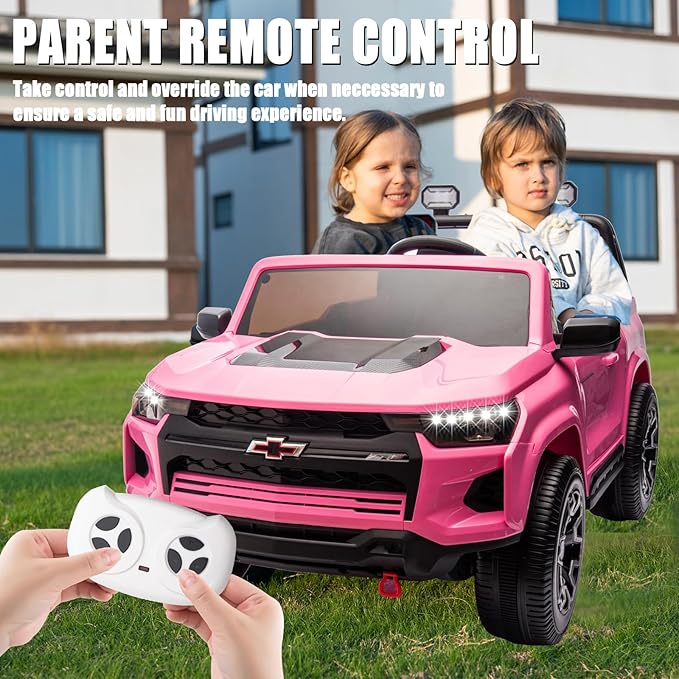 POSTACK 24 Volt Ride on Toy with Parental Remote, 4WD Battery Powered Electric Power 4 Wheels for Toddlers, Kids Ride on UTV Truck Kids Cars to Drive with Bluetooth LED Lights, Pink