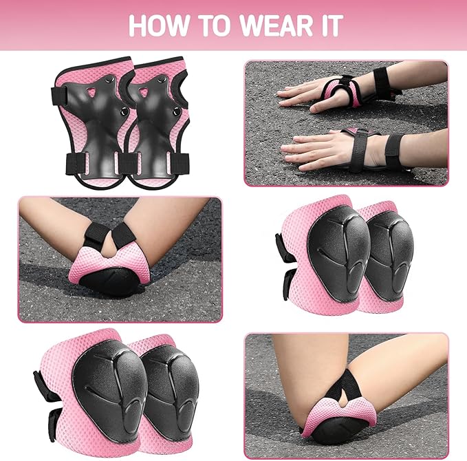Kids Protective Gear Set Knee Pads for Kids 3-14 Years Toddler Knee and Elbow Pads with Wrist Guards 3 in 1 for Skating Cycling Bike Rollerblading Scooter