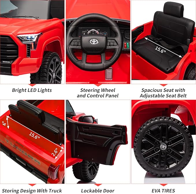 12V Licensed Toyota Ride on Car for Kids, Electric Toy Car with Parent Remote Control, MP3 Player, LED Headlights & Lockable Door, Battery Powered Vehicle for Toddlers, Red