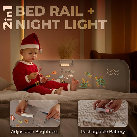 Toddler Bed Rail with Night Light - Foldable Bed Side Rails - Fits for Most Beds Bed Rails for Full Size Bed, Queen Size Rails, Twin Rails - Portable Fence for Baby - 48inch