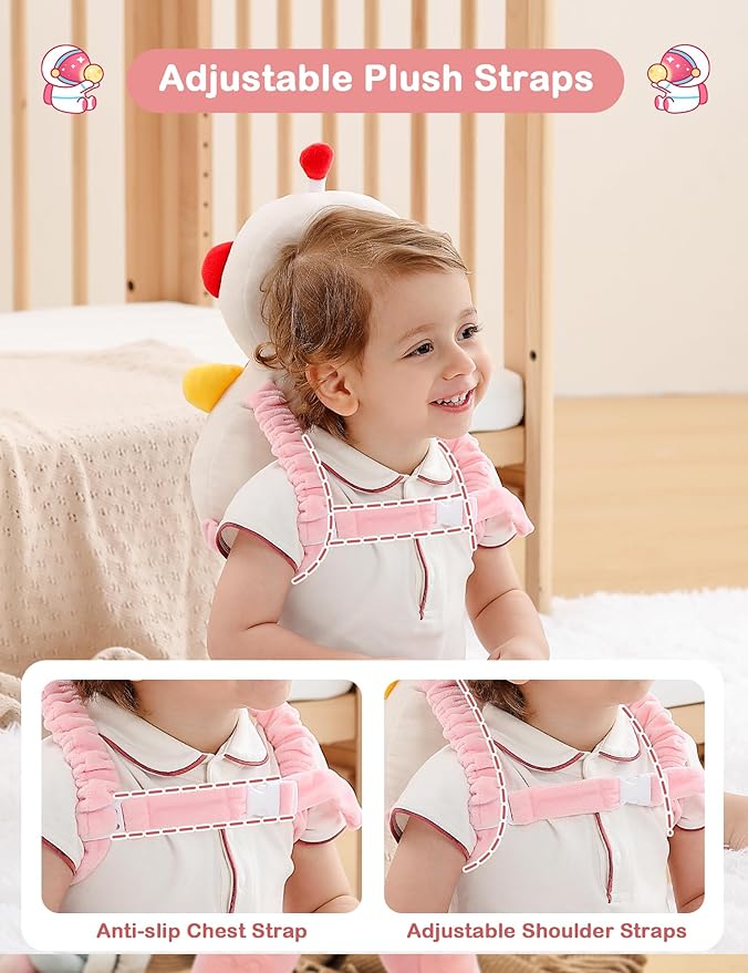 JunNeng Baby Head Protector Backpack, Toddler Walking Fall Head Protection, Robot Pink