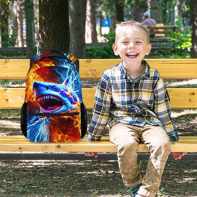 CustomWish Boys Shark Backpack - School Backpacks for Kids Teens Kindergarten Primary Middle Senior - 17 Inch Cool Lightweight Large Capacity Bookbag for School Travel