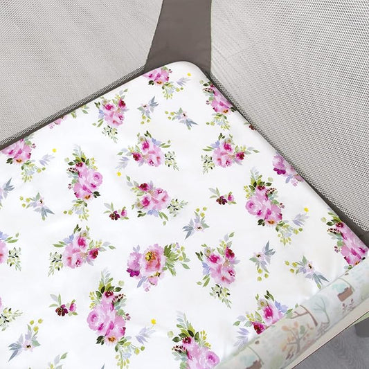 Pack and Play Sheets Girl Red Floral, Compatible with Graco Pack and Play
