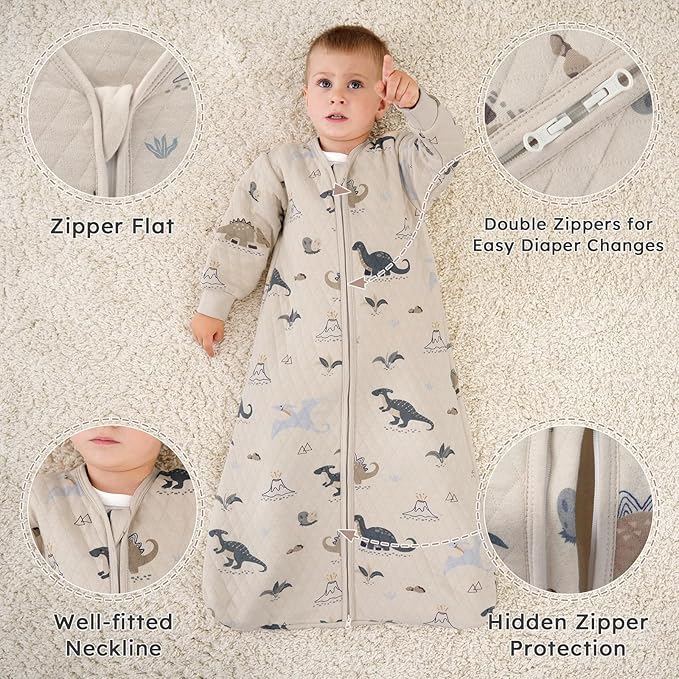 Yoofoss Baby Sleep Sack 0-6 Months 1.0 Tog Long Sleeve Sleep Sack Organic Cotton Wearable Blanket for Newborns 2-Way Zipper Quilted Sleeping Sacks(Small)