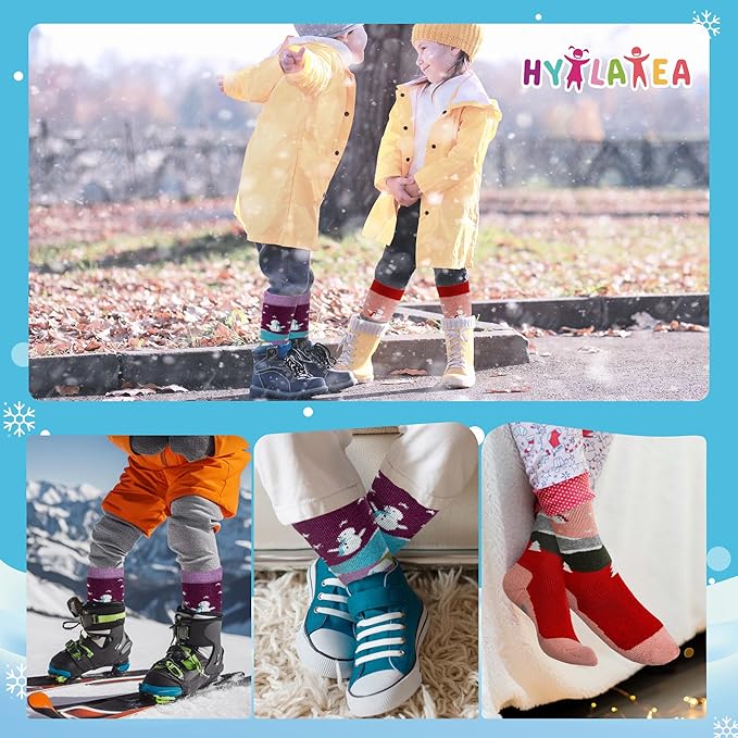 Hylaea Merino Wool Ski Socks Kids, Knee-high Warm Thermal Snowboard Skating Socks for Boys Girls Toddler