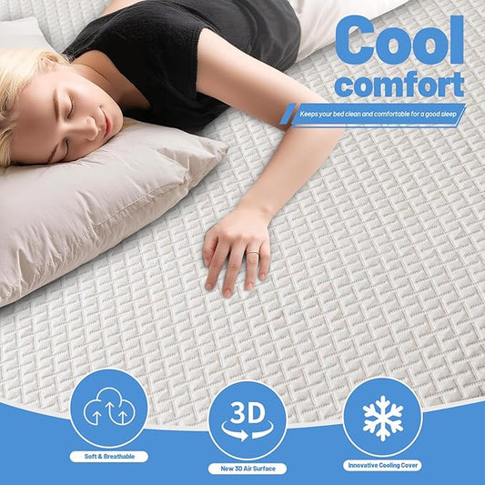 Premium Bamboo Mattress Protector – Full Size, Waterproof, & Ultra Soft Breathable Noiseless Washable Bed Mattress Cover for Comfort & Protection MC02FULL-T