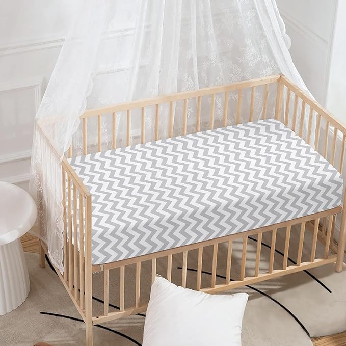 Gray Wave Fitted Crib Sheet Wave Baby Crib Sheet Fit Standard Crib and Toddler Mattress,Crib Mattress Sheets for Boys Girls 28"x52"
