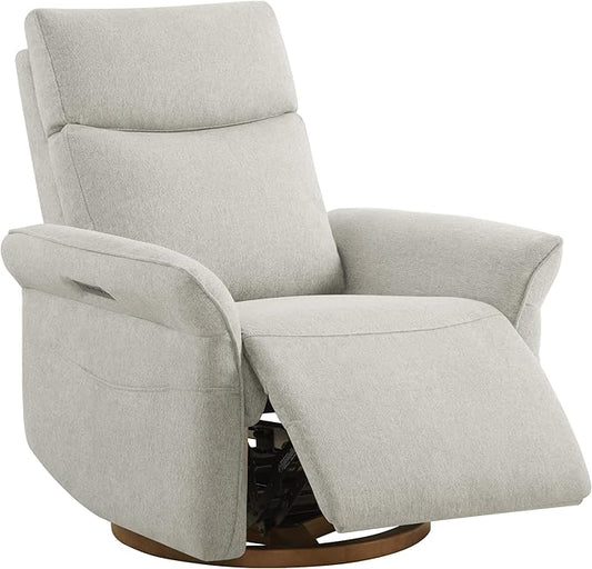 CHITA Power Recliner Chair, Electric Triple-Motor Swivel Glider Nursery Rocking Chair with Adjustable Power Headrest and Lumbar Support, Solid Wood Base, Crockery Grey