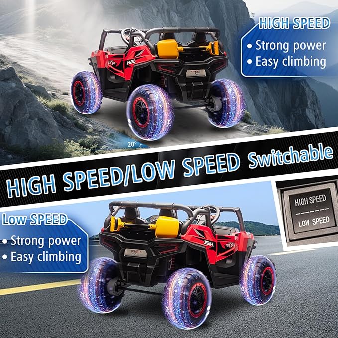 24V Car for Kids, 4WD Ride on Electric Cars, 4x4 Battery Powered Electric UTV for Boys Girls, 3 Speeds Off Road Truck with Bluetooth (Red)