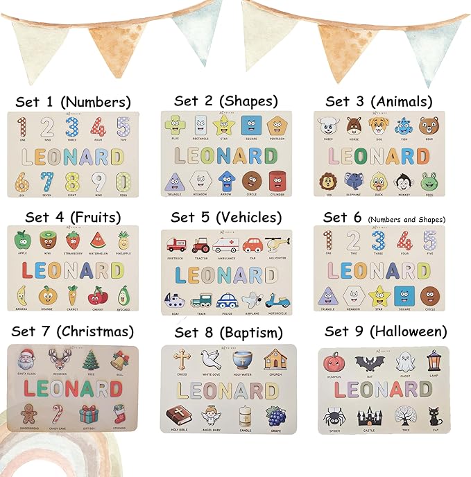 First Birthday Gifts for Girl, Personalized Baby Gifts, Wooden Puzzles for Toddlers 1-3, Animal Toys for Toddlers 1-3, Customized Baby Gift, 1-2 Year Old Toys