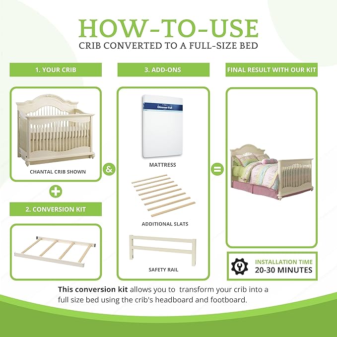 Full-Size Conversion Kit Bed Rails for Baby Cache Convertible Cribs - Solid Wood Rail - Toddler and Adult Bed Rail for Full-Size Beds - Essential Nursery & Baby Furniture (Linen)