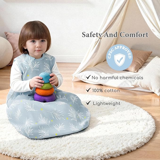 Baby Sleep Sack 12-18 Months 1.0 TOG, 100% Cotton Baby Wearable Blanket with 2-Way Zipper, Infant Toddler Sleeping Sack for Newborn Boys and Girls, Leaves & Pumpkin