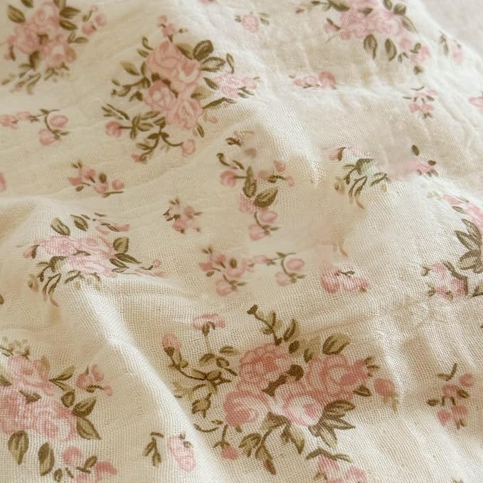 BuLuTu Girls Toddler Kids Duvet Cover Pink Floral Chic Duvet Covers with Ruffles Muslin Cotton Soft Comforter Cover, 47"x59", Soft Lightweight, Machine Wash, No Pillowcases/Comforter