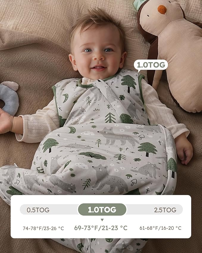 Yoofoss Rayon Made from Bamboo Baby Sleep Sack 6-12 Months 1.0 Tog Baby Wearable Blanket, Super Soft Infant Toddler Sleeping Sack 2-Way Zipper