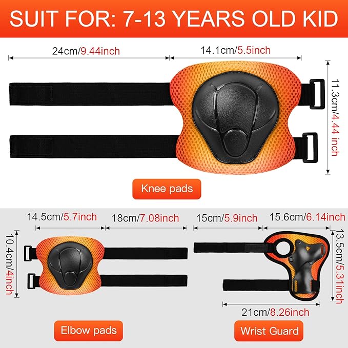 Kids Protective Gear Set Knee Pads for Kids 3-14 Years Toddler Knee and Elbow Pads with Wrist Guards 3 in 1 for Skating Cycling Bike Rollerblading Scooter