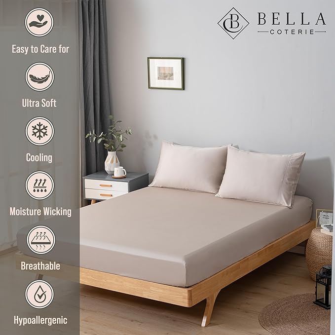 Bella Coterie Luxury Bamboo Viscose King Size Fitted Sheet | 100% Organically Grown | Ultra Soft | Cooling for Hot Sleepers | 18" Deep Pocket [Dune]