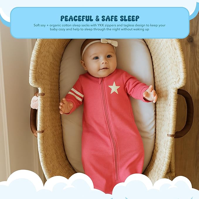 Babysoy Long Sleeve Wearable Blanket Sleep Sack, Infant to Toddler Sleeping Bag, Choose from size 0-24 Months