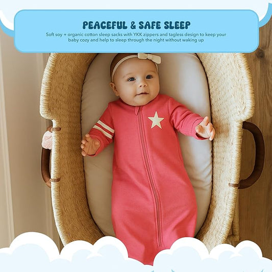 Babysoy Long Sleeve Wearable Blanket Sleep Sack, Infant to Toddler Sleeping Bag, Choose from size 0-24 Months