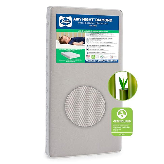 Sealy Baby Airy Night Diamond Breathable Crib Mattress, Made in USA, GREENGUARD GOLD Certified, Supportive & Sustainable Mesh Surface, 2 Stage, Toddler Bed Fit, Safety & Quality Tested, 52x28"