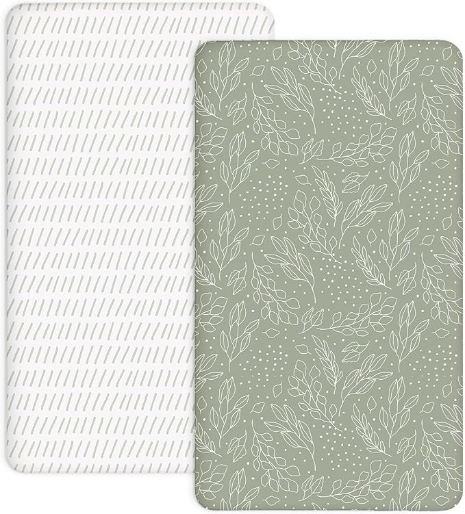Crib Sheets for Boys and Girls, 2 Pack Fitted Baby Sheets for Standard Toddler Mattress 28" x 52", Soft Breathable Jersey Knit Baby Bedding (Sage Trail)