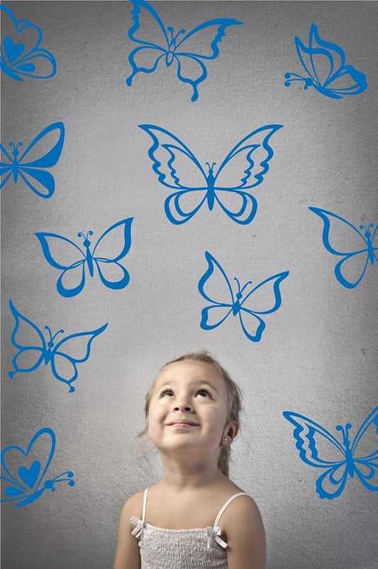 Butterfly Wall Art Vinyl Stickers DIY Nursery or Girls Room Decor Peel and Stick Butterflies Decals (Azure Blue, 24x25 inches)