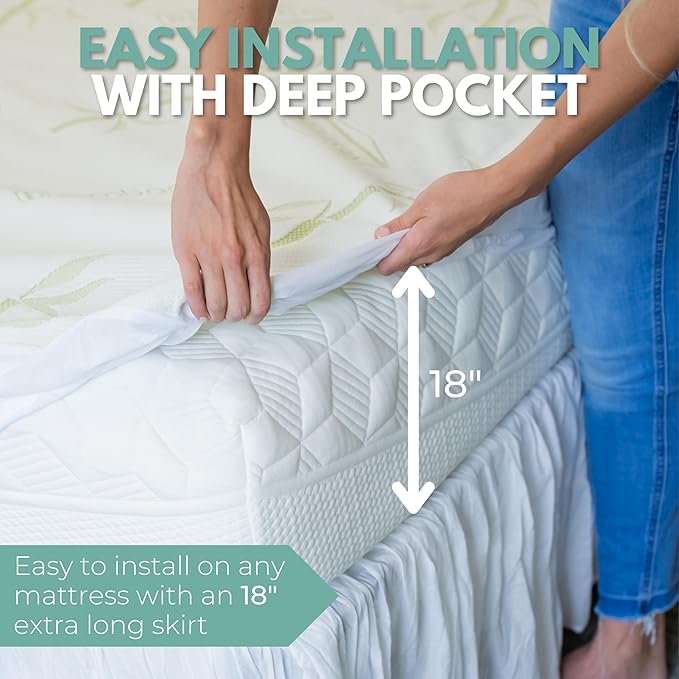 Full Size | Waterproof Mattress Protector | Hypoallergenic, Cooling Mattress Pad Cover, Fitted Sheet Style up to 18" Deep | 100% Viscose from Bamboo | by Rest Line Premium Bedding