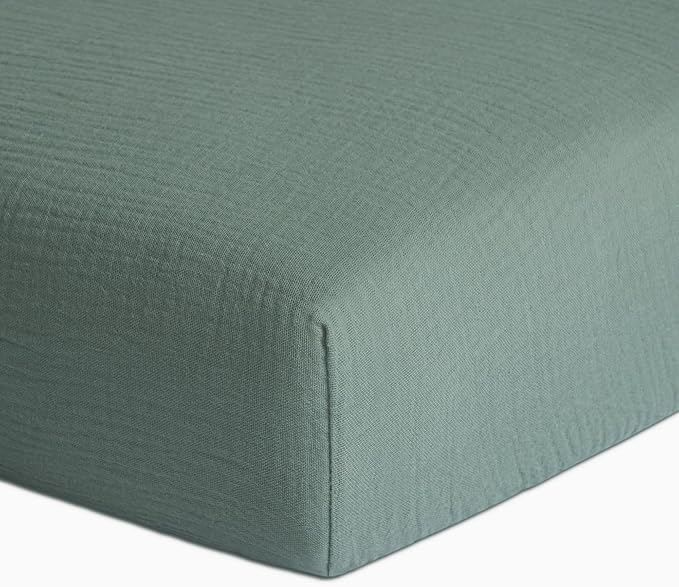Meracorallo Muslin Fitted Crib Sheet, Soft and Breathable Baby Crib Sheet for Standard Crib and Toddler Mattresses, Roman Green