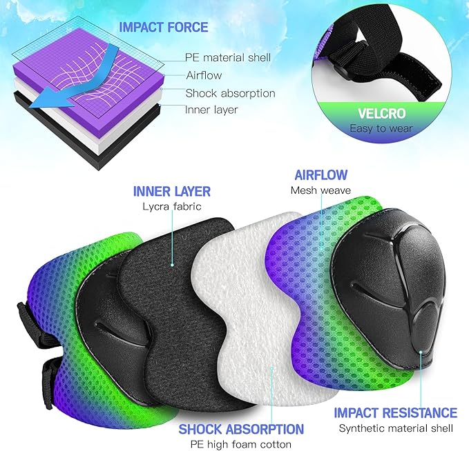 Kids Protective Gear Set Knee Pads for Kids 3-14 Years Toddler Knee and Elbow Pads with Wrist Guards 3 in 1 for Skating Cycling Bike Rollerblading Scooter