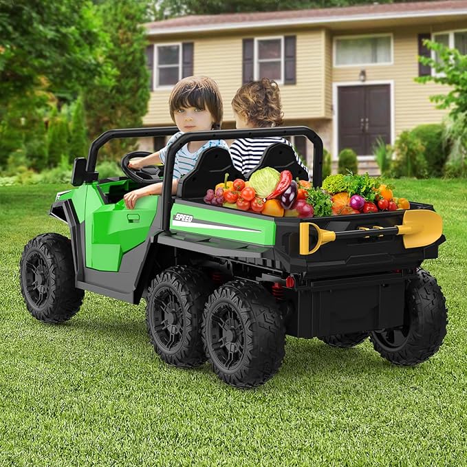 24V 2 Seater Ride on Dump Truck with Remote Control for Big Kids, 4WD 6 Wheels Ride on Car w/Music Player & LED Lights, Ride Toy Gift for Kid
