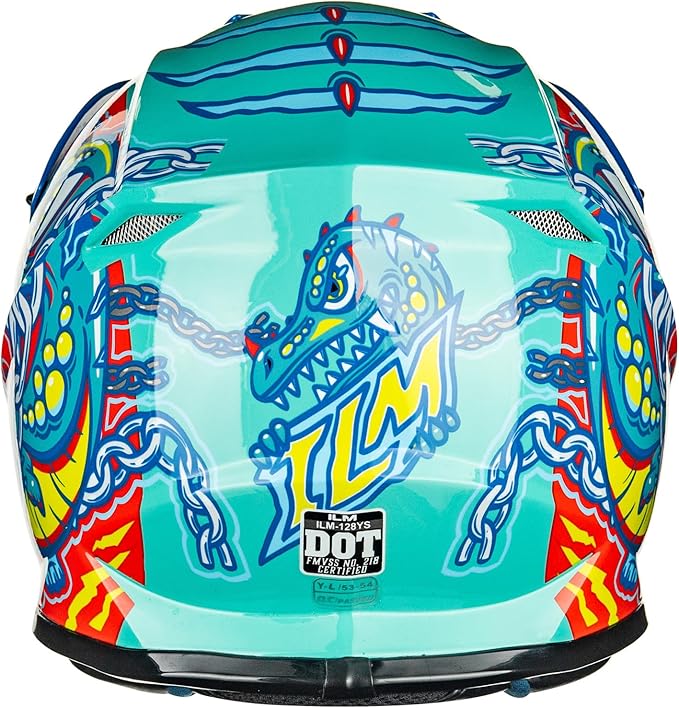 ILM Youth & Kids Dirt Bike Helmets Motocross ATV Dirtbike BMX MX Offroad Full Face Motorcycle Helmet, DOT Approved Model 128YS (Crocodile Green, Youth-Small)