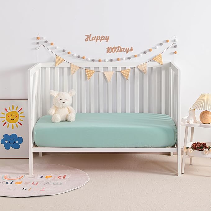NTBAY 2 Pack Muslin Cotton Mini Crib Sheets, Soft and Breathable Double Layer 24x38 Baby Crib Sheets for Mini Crib and Toddler Mattresses, Boys, Girls, Unisex, Mint, 24x38 Inches