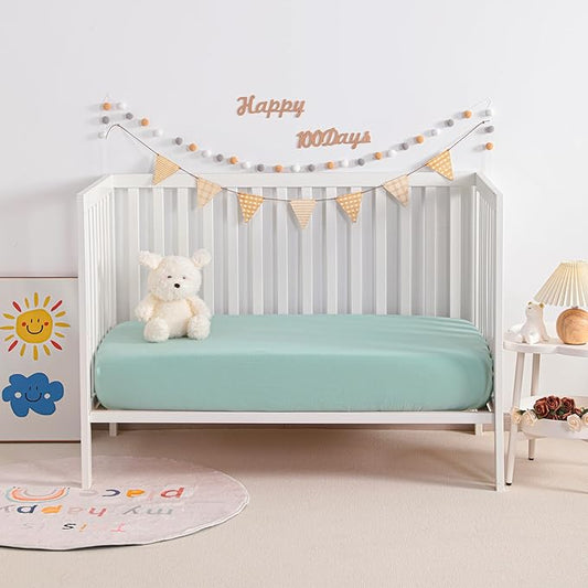 NTBAY 2 Pack Muslin Cotton Mini Crib Sheets, Soft and Breathable Double Layer 24x38 Baby Crib Sheets for Mini Crib and Toddler Mattresses, Boys, Girls, Unisex, Mint, 24x38 Inches