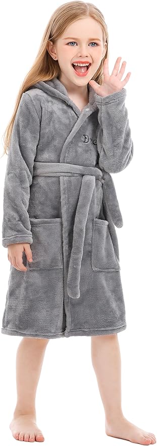 Toddler Robes Cute Pattern Bathrobe Unisex Kids Robe Baby Flannel Hoodie Pajamas Sleepwear