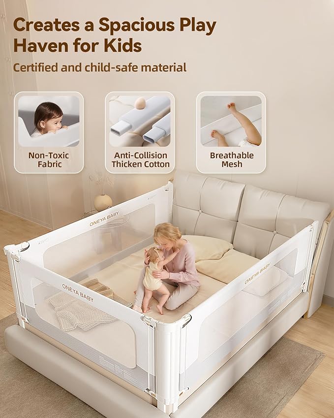 Bed Rail for Toddlers, Thickened & Reinforced Baby Bed Rail Guard for Twin Bed with Double Child Lock, Upgraded Toddler Bedrails with Height Adjustable, White/Grey, 1Side 39" Lx28 H