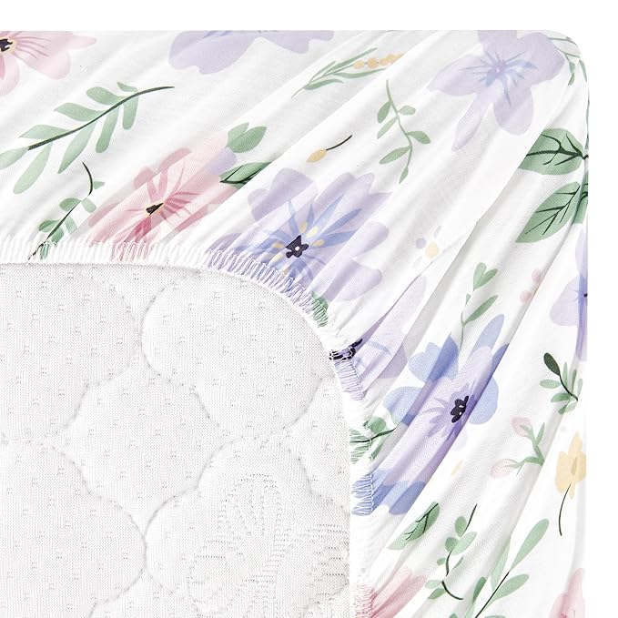 TILLYOU Baby Bassinet Sheets for Girls Boys, Fit for Hourglass Oval Rectangle Bassinet Mattress Sheets, 33”X16”, 2 Pack Brilliant Little Flowers and Purple