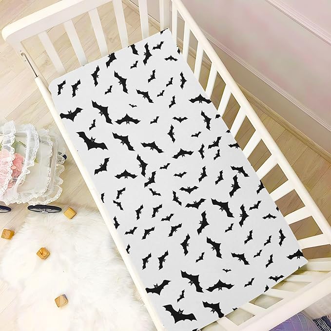 Bats Halloween Crib Sheets Soft Breathable Fitted Baby Crib Sheets Mattress Cover for Girl Boys, 52" x 28" x 9"